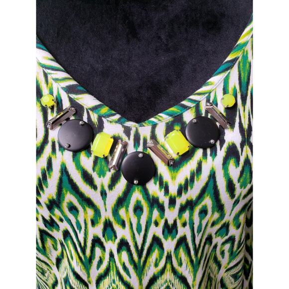 Ruby Rd. Blouse Top Womens 2X Green Printed Beaded V Neck Long Sleeve Pullover - Picture 11 of 12